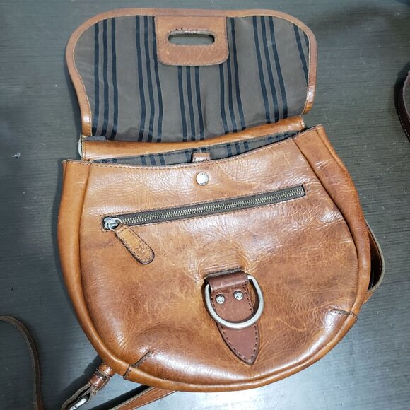 Frye Lucy Cognac Color Leather Flap Crossbody Bag Purse - Picture 1 of 13